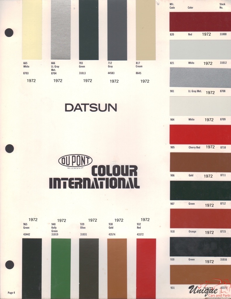 1972 Datsun Paint Charts DuPont 6